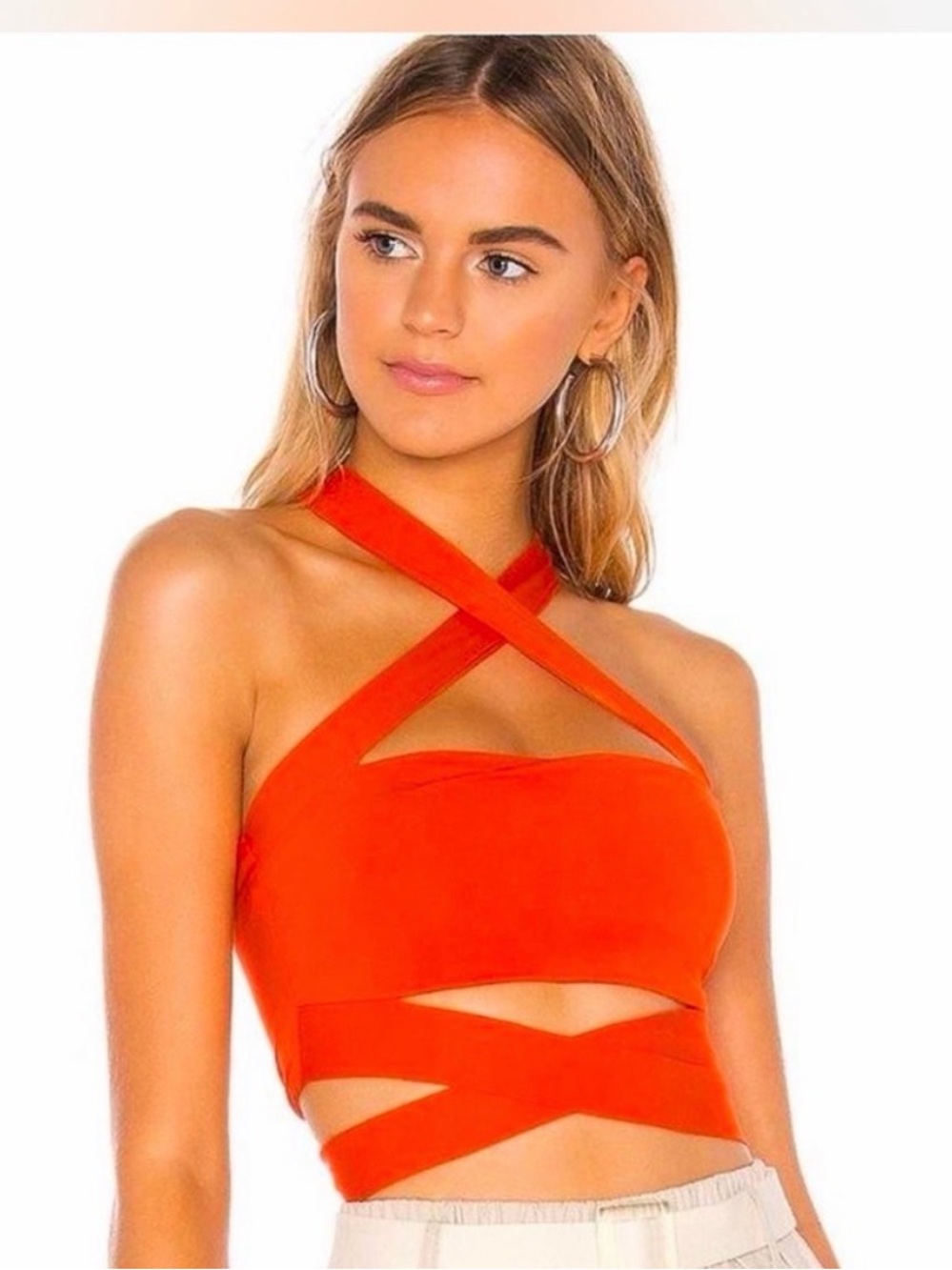Revolve Superdown Elva Halter Tie Top in Poppy/S NWT